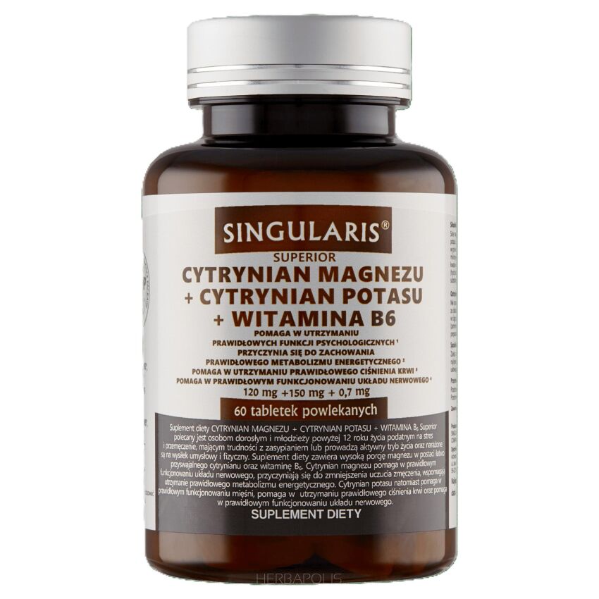 CYTRYNIAN MAGNEZU+ CYTRYNIAN POTASU+ WIT. B6 SINGULARIS 60 tabl. - pomaga w utrzymaniu prawidłowych funkcji psychologicznych