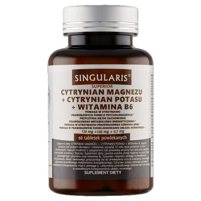 CYTRYNIAN MAGNEZU+ CYTRYNIAN POTASU+ WIT. B6 SINGULARIS 60 tabl. - pomaga w utrzymaniu prawidłowych funkcji psychologicznych