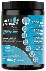 ALLHydrate,  Izotonik neutral Sport Professional - 605 g - zestaw minerałów,  takich jak potas, wapń, sód i magnez