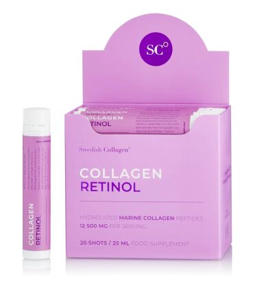 Collagen Retinol - redukcja oznak starzenia, poprawa jędrności i nawilżenia skóry, wsparcie dla włosów i paznokci, 20  szotów- 25 ml