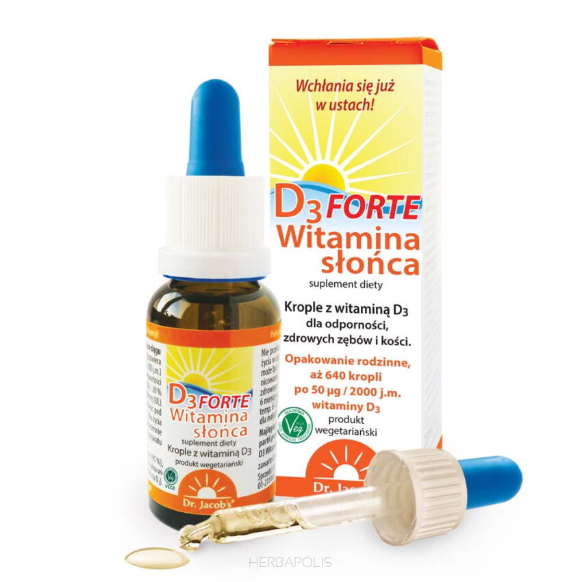 Witamina słońca D3 FORTE  - dla odporności, zdrowych zębów i kości- 20 ml- 640 kropli/2000 j.m.