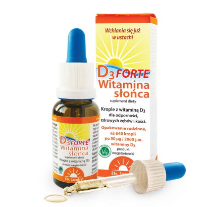 Witamina słońca D3 FORTE  - dla odporności, zdrowych zębów i kości- 20 ml- 640 kropli/2000 j.m.