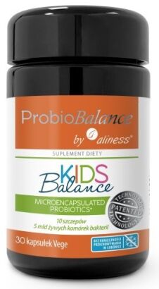 ProbioBalance by Aliness® KIDS Balance - 30 kapsułek Vege - specjalnie wyselekcjonowane szczepy bakterii dedykowane dzieciom, już od 1. roku życia.