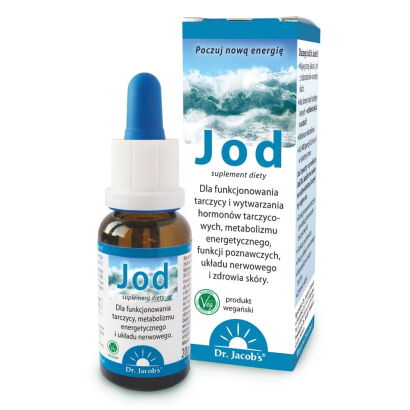 Jod Dr. Jacob's - dla funkcjonowania i wytwarzania hormonów tarczycowych, metabolizmu energetycznego, funkcji poznawczych, układu nerwowego i zdrowia skóry - 20 ml